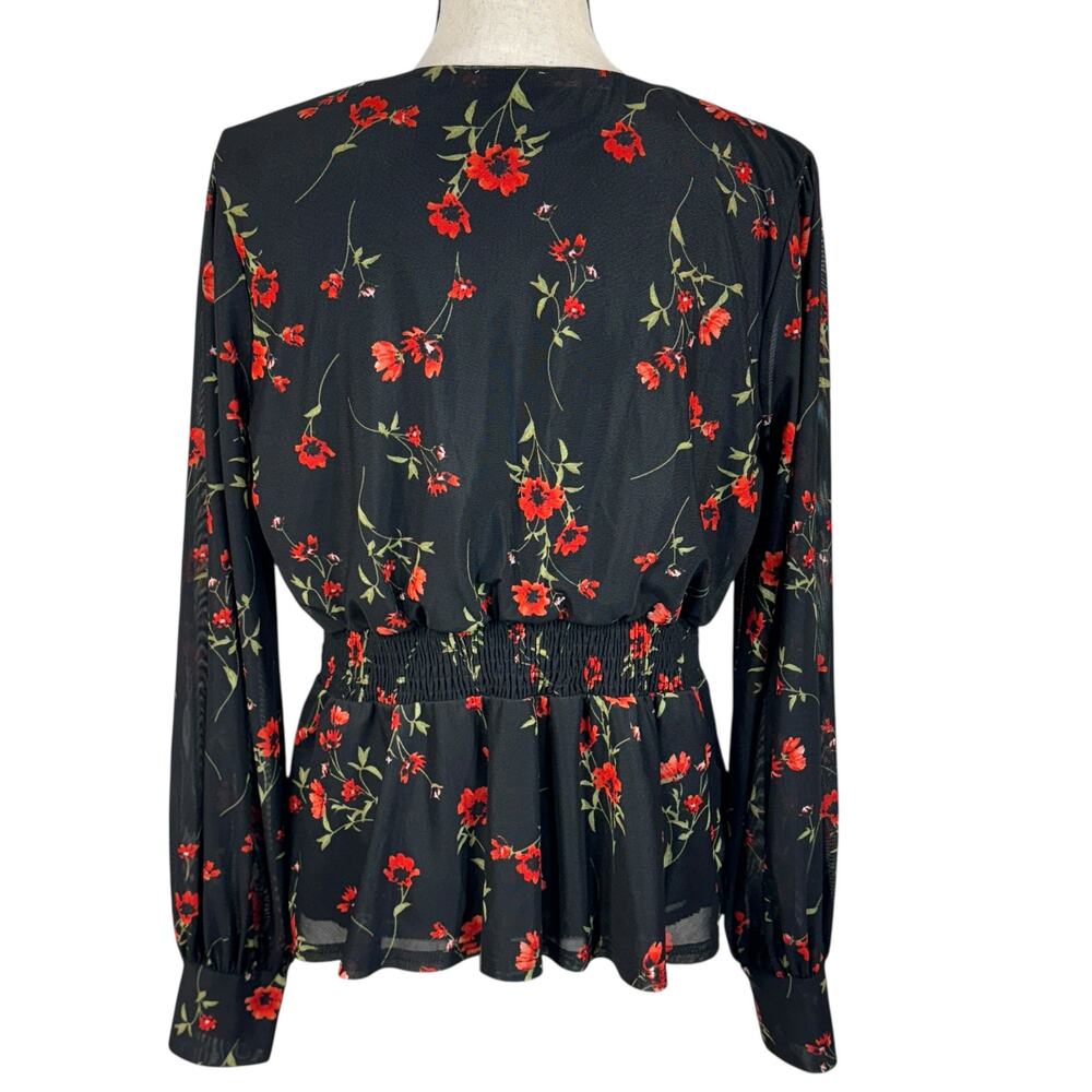 Ember X-Large Top Floral Lined Long Balloon Sleeve Surplice V-Neck Stretch Multi - Picture 7 of 12